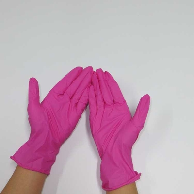 Pink Disposable Nitrile Gloves Medium Non Latex Gloves Cleaning