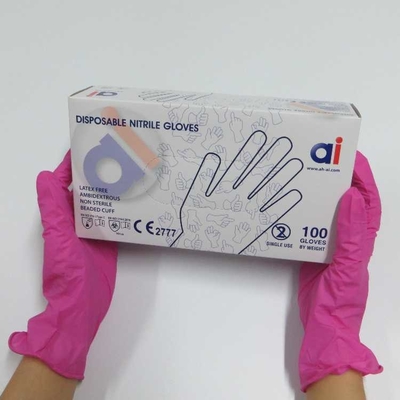Pink Disposable Nitrile Gloves Medium Non Latex Gloves Cleaning
