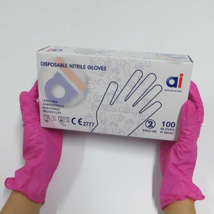 Pink Disposable Nitrile Gloves Medium Non Latex Gloves Cleaning