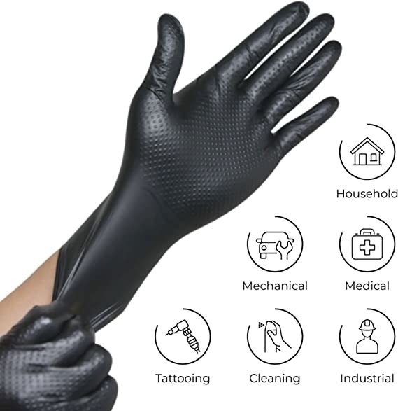 Disposable Black Nitrile Gloves Large 6 Mil Extra Strength Powder Free