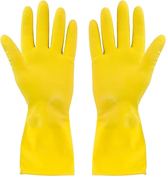 Kitchen 3 Pairs yellow dishwashing gloves Natural Rubber Latex